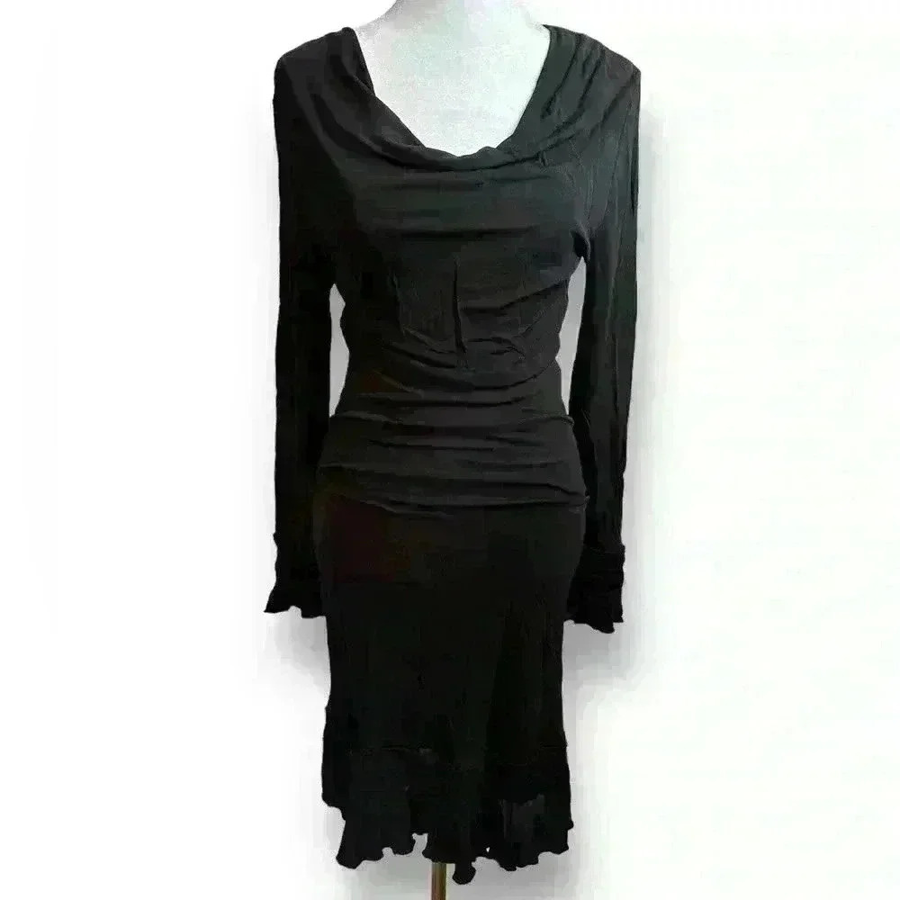 RED VALENTINO GARAVANI Black Bodycon Midi LBD Scoop Neck Dress Sz. 40 / US 10